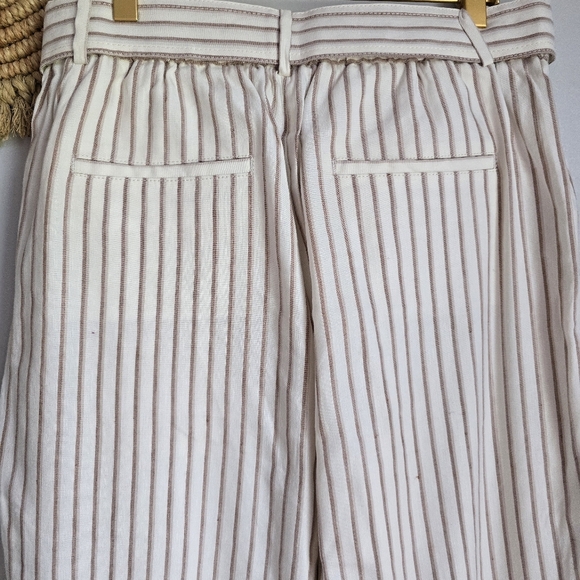 Ann Taylor New Ivory Stripe Belted Linen Drapey Cargo Ankle Pants Womens SZ 8 - Picture 8 of 13